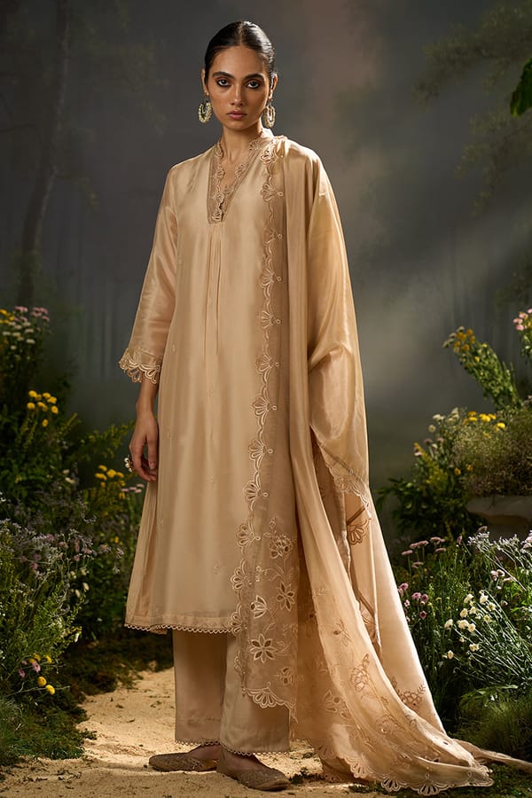 Brazilian Sand Embroidered Straight Kurta Set with Dupatta — Ganga Fashions Pvt Ltd
