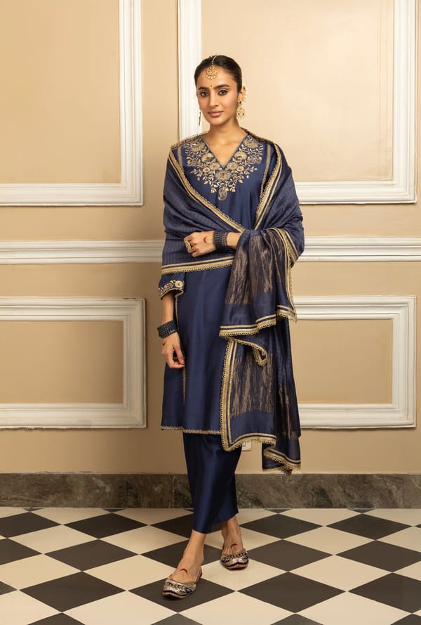 Sanya Silk Chanderi Handcrafted Kurta Set — Dohr India