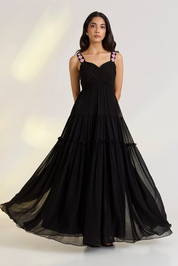 Nyra Black Drape Gown — EWOKE STUDIO