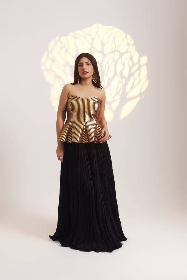 Metallic Gold Striped Strapless Corset Top — Gotta Kinari