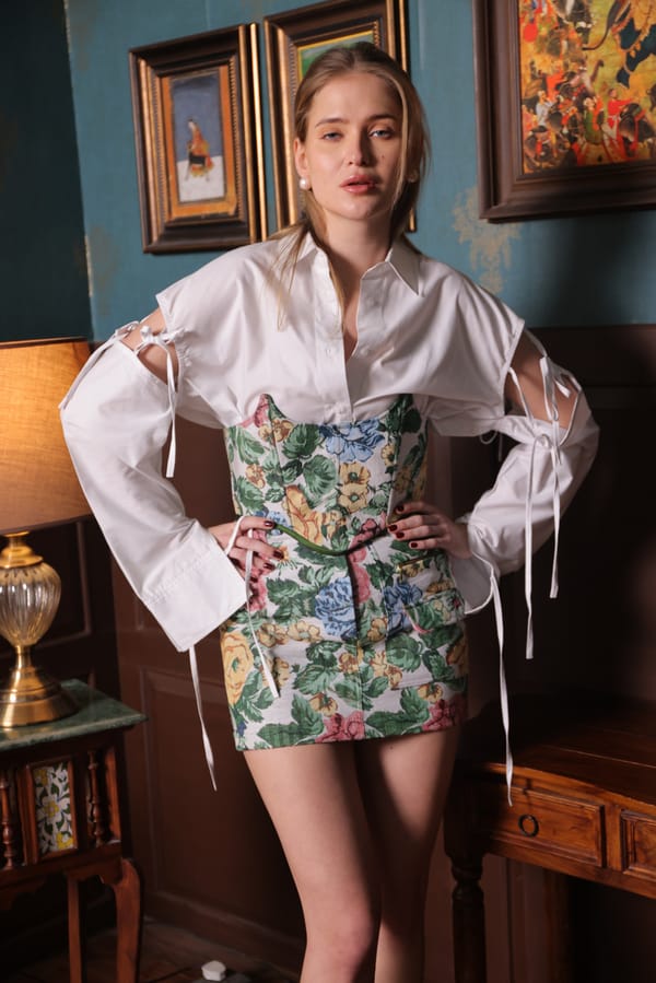 Green/White Floral Canvas Mini Skirt — LABEL MUSLIN
