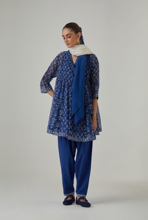 Hand Block Printed Angrakha Kurta & Salwar — Upavita