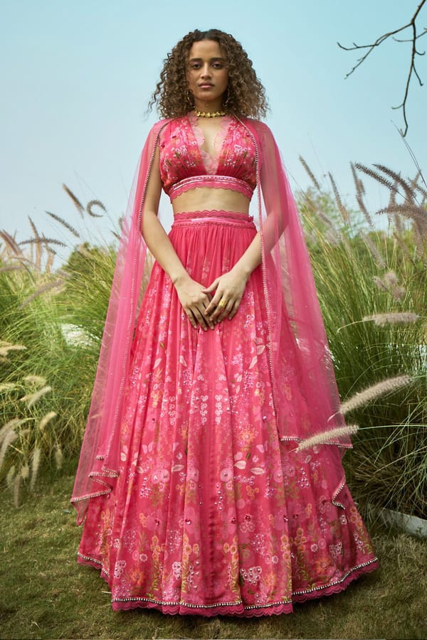 Pink Floral Lehenga Set — Basil Leaf