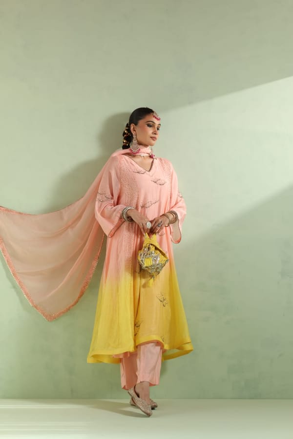Naaz Anarkali Set - Peach Yellow — Kyra