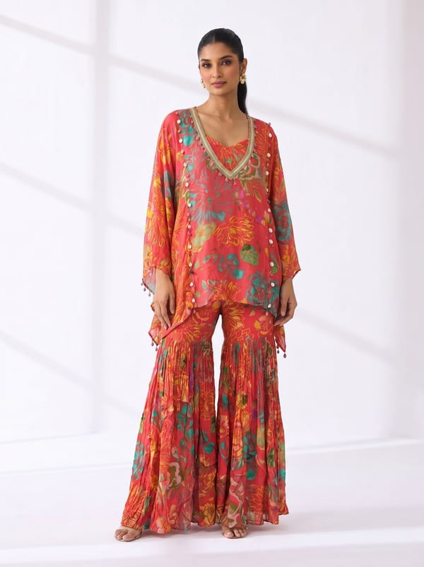 Pink Embellished Cape Set — Basanti Kapde aur Koffee