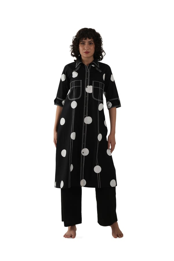 Shirt White Polka Embroidery With Bottom — Khat