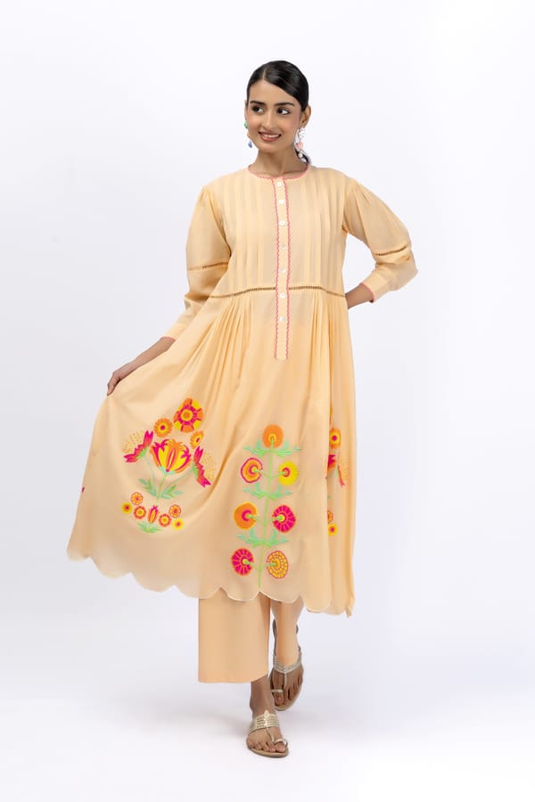 Marigold Festive Peach Embroidered Tunic + Pant — Jungle Marigold