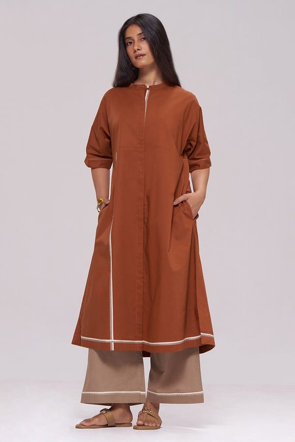Bombay Brown Kurta and Travertine Pant Co-ord Set — Ganga Fashions Pvt Ltd