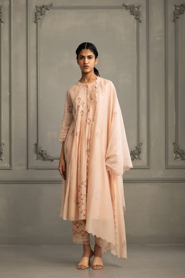 Tunic Set In Mul Chanderi With Pants And Dupatta — Arcvsh Pallavi Singh