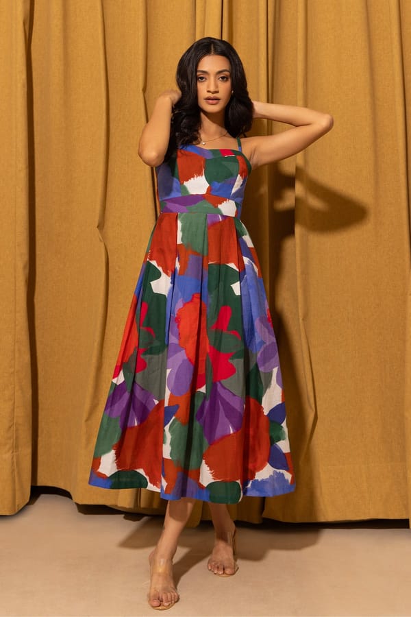Florence Dress - Watercolor Print Blue — SHIBUI