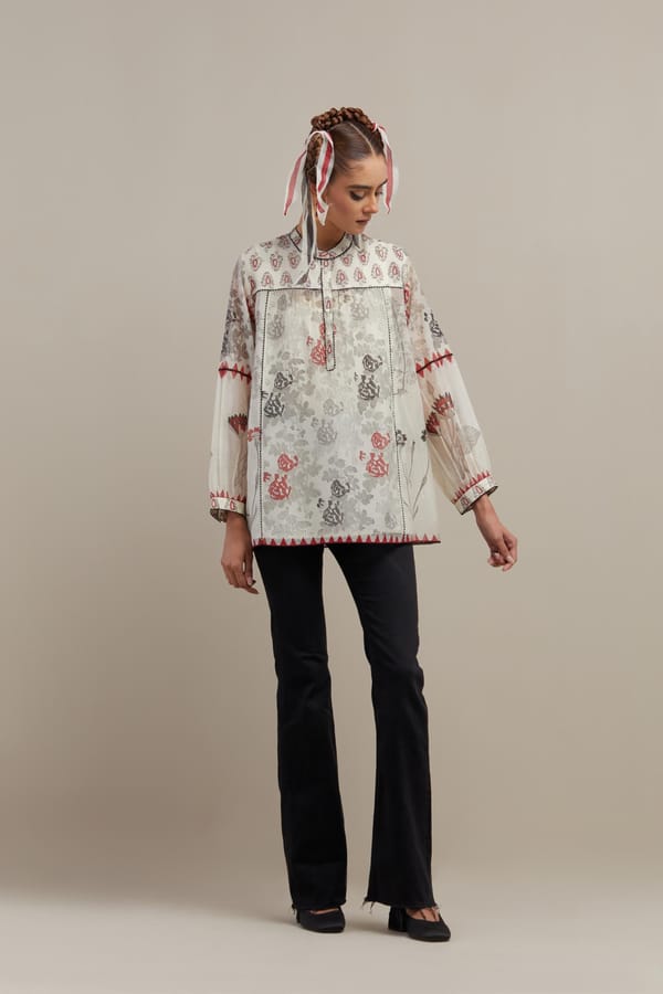 Off White Chanderi Straight Short Top — Upavita