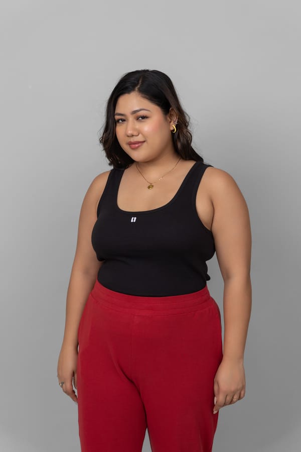 Black Rib Knit Scoop Neck Tank Top — Necesera