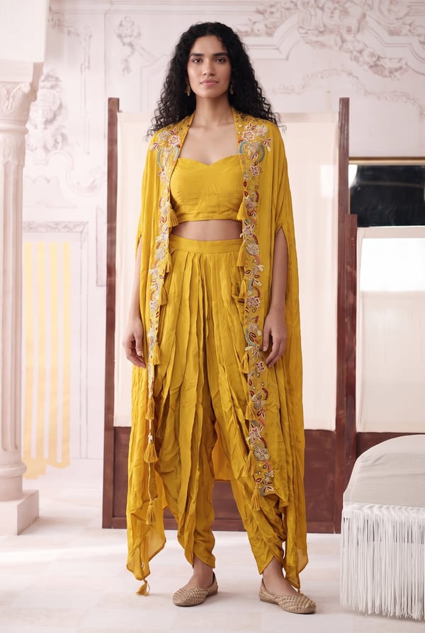 Yellow Dhoti Set with Cape — Basanti Kapde aur Koffee
