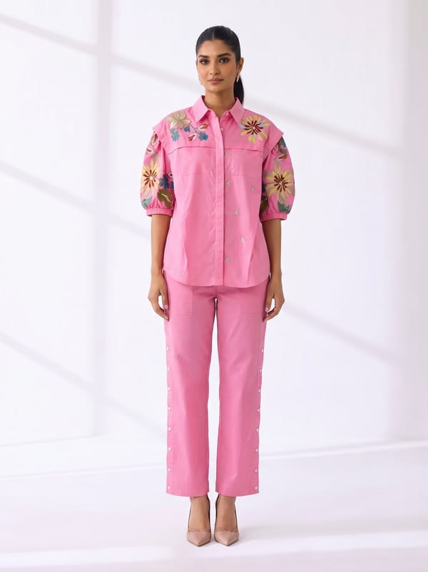 Powder Pink Shirt and Pants Co-ord Set — RUCHIKA MALLIKA LABEL