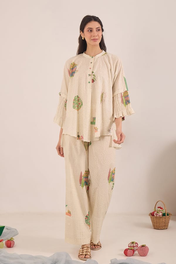 Ivory Printed Tunic and Straight Pants Co-ord Set — SHIVANI BHARGAVA