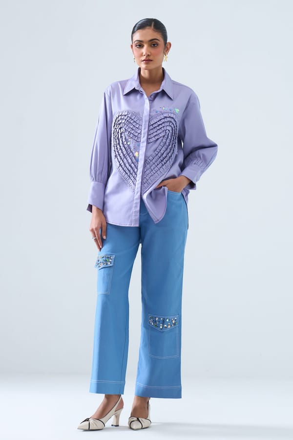 Lavender Heart Applique Button-Down Shirt — STITCH STORIES