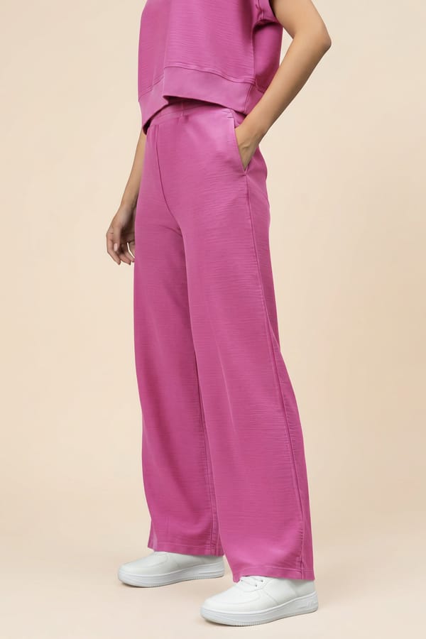 Pink Reverse Terry Mid-Rise Wide-Leg Trousers — Necesera