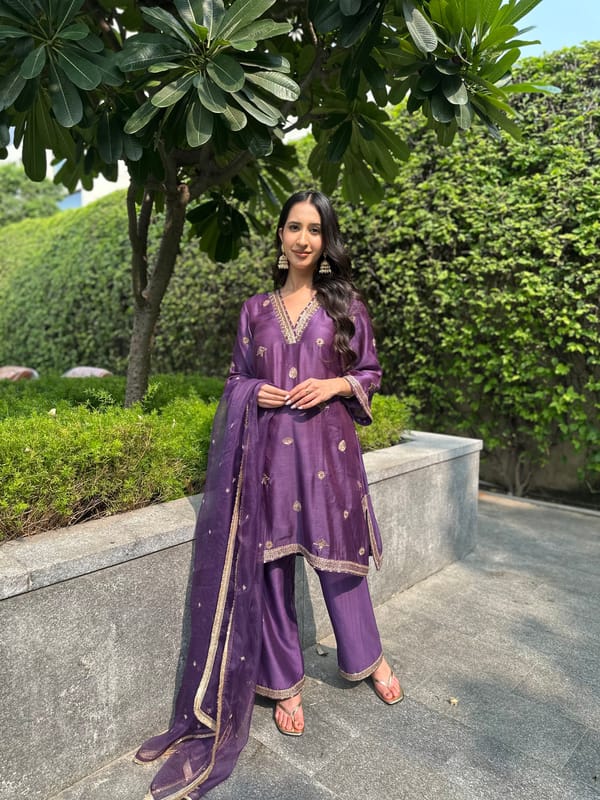 Violet Embroidered Suit Set — KAPAAS
