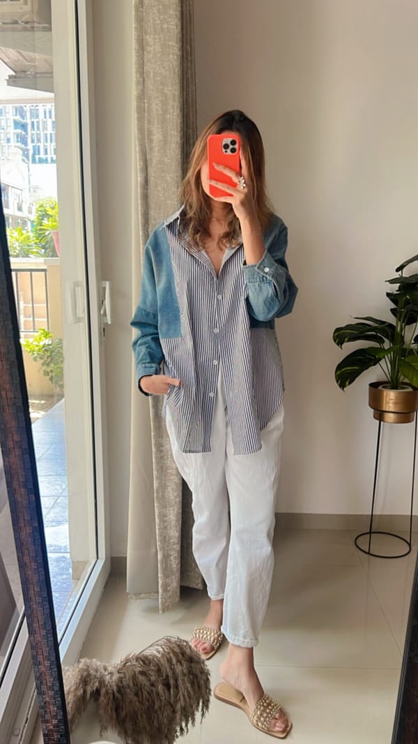 Denim Patch Poplin Shirt — CLOSET AFFAIR