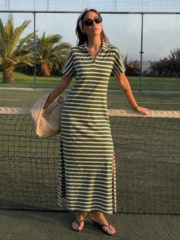 Olive Cotton Stripe Maxi Dress — Femmella