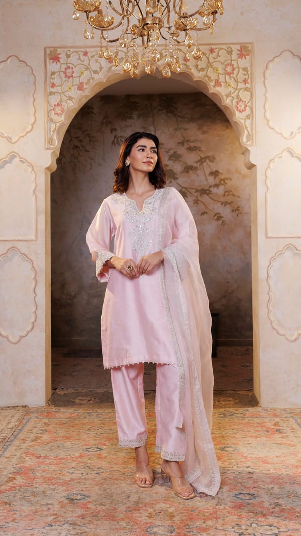 Baby Pink Suhana Kurta with Embroidered Pants — Kylee Fashions