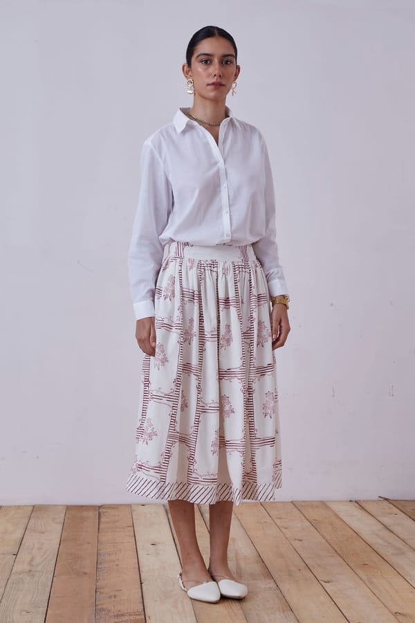 Maud Red Hand Printed Skirt — The Summer House