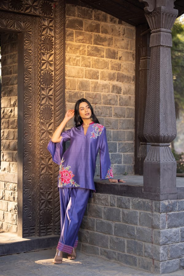Purple Chanderi 2 Piece Co-Ord Set — Kahani Lush