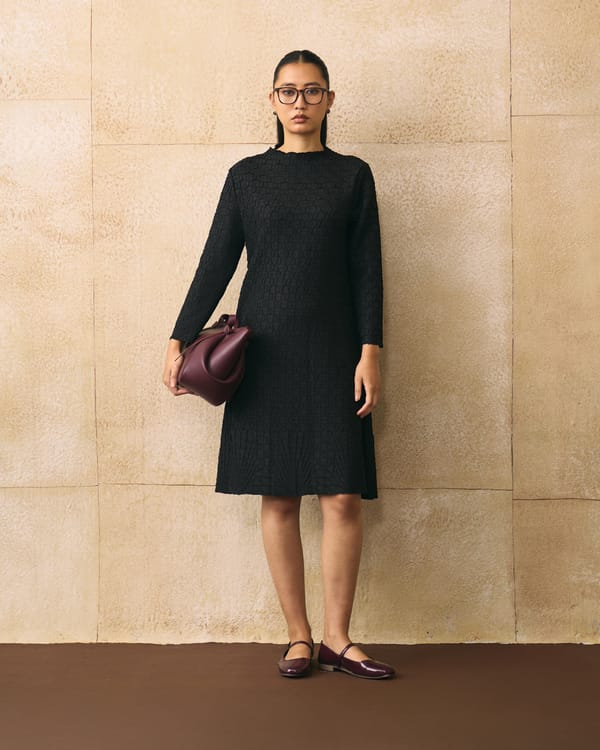 Black Textured A-Line Knee-Length Dress — Pleats by Aruni