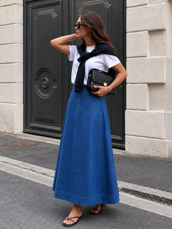 DenimClassic Blue A-Line Maxi Skirt — Femmella