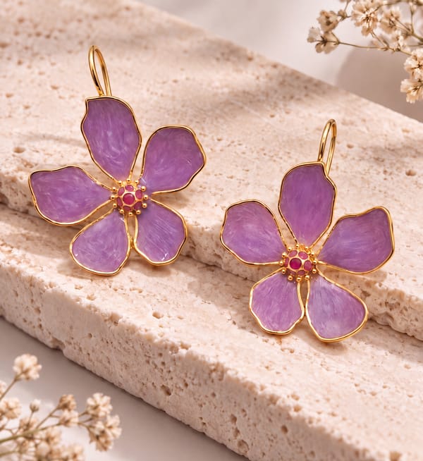 ?Enchanted Mauve Blossom Earrings in Sterling Silver with gold polish — Tarusm