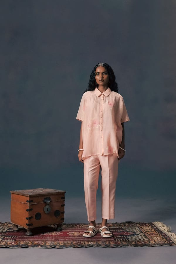 Old Rose Shirt & Straight Pants In Chanderi — Arcvsh Pallavi Singh
