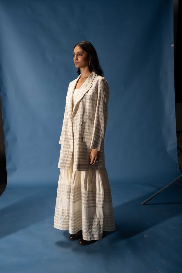 Silver Tailored Long Blazer — Subtle Shuttle Studio