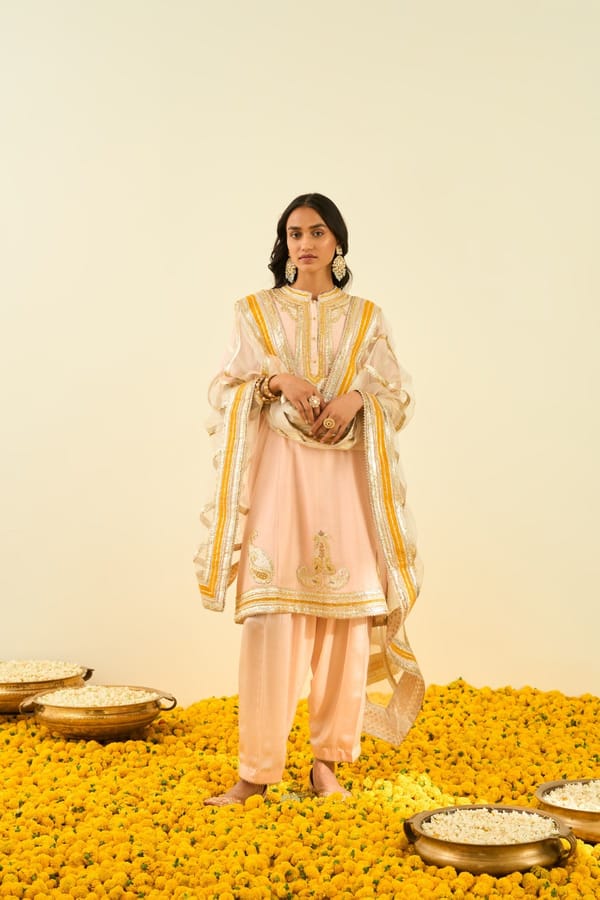 Rose Pink Straight Kurta Set with Gota Patti and Dupatta — Sheetal Batra