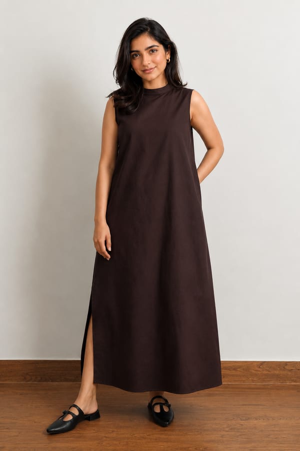 Chocolate Brown Sleeveless High Neck Maxi Dress — Loma Naturally