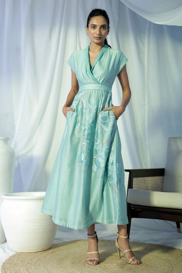 Mint Blue Fit and Flare Maxi Dress with Pockets — Madder Much