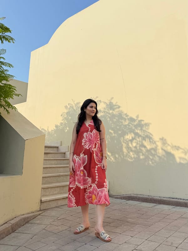 Red/Pink Floral Printed Sleeveless Midi Dress — GAIMA LABEL