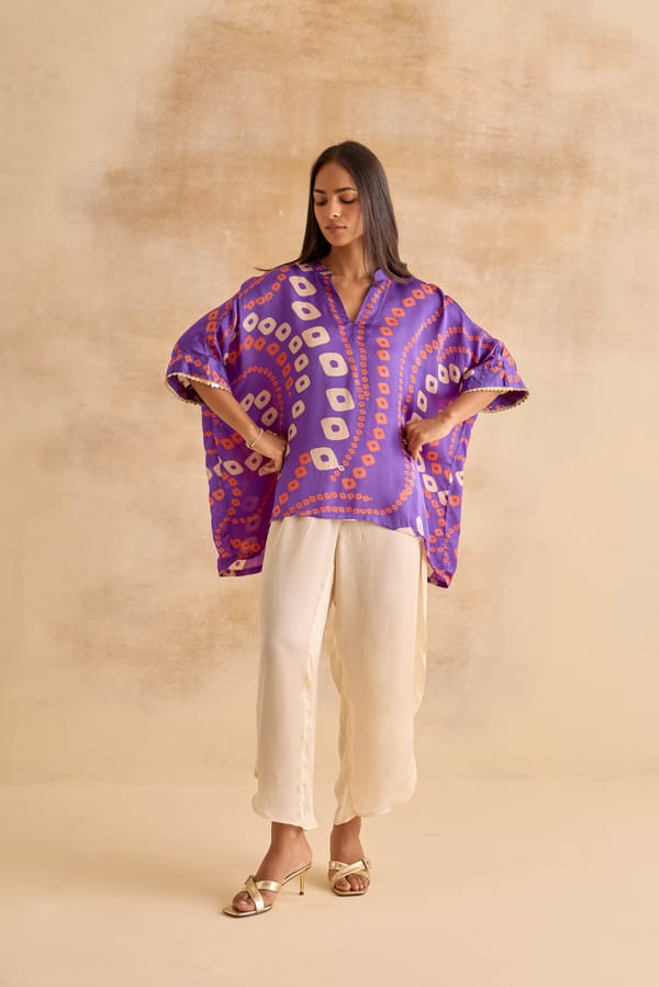 Fuchsia Printed Oversized Kaftan Top with V-Neck — Shop Roho