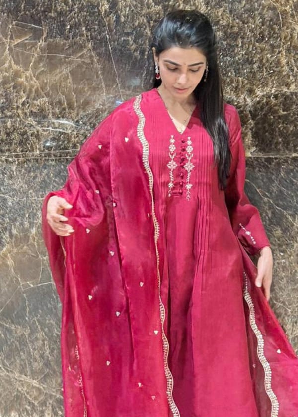 Mauve-Pink Embroidered Suit Set with Dupatta — Truly SMA