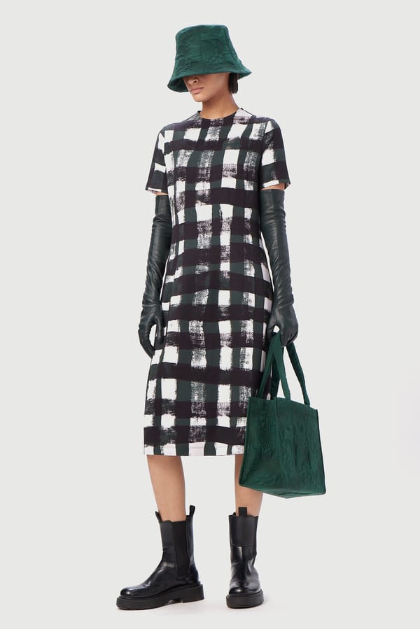 Black and White Large Check Slim Fit Midi Dress — Genes Lecoanet Hemant