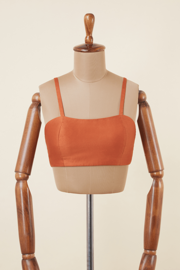 Orange Chanderi Spaghetti Strap Blouse with Square Neck — Dressfolk