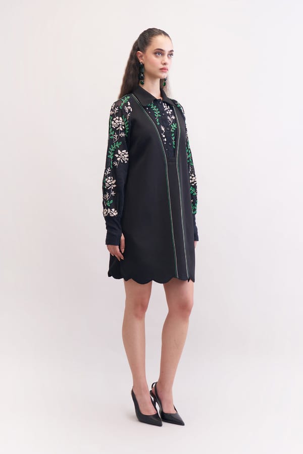 Black Lace Sleeve Mini Shirt Dress — Our Love