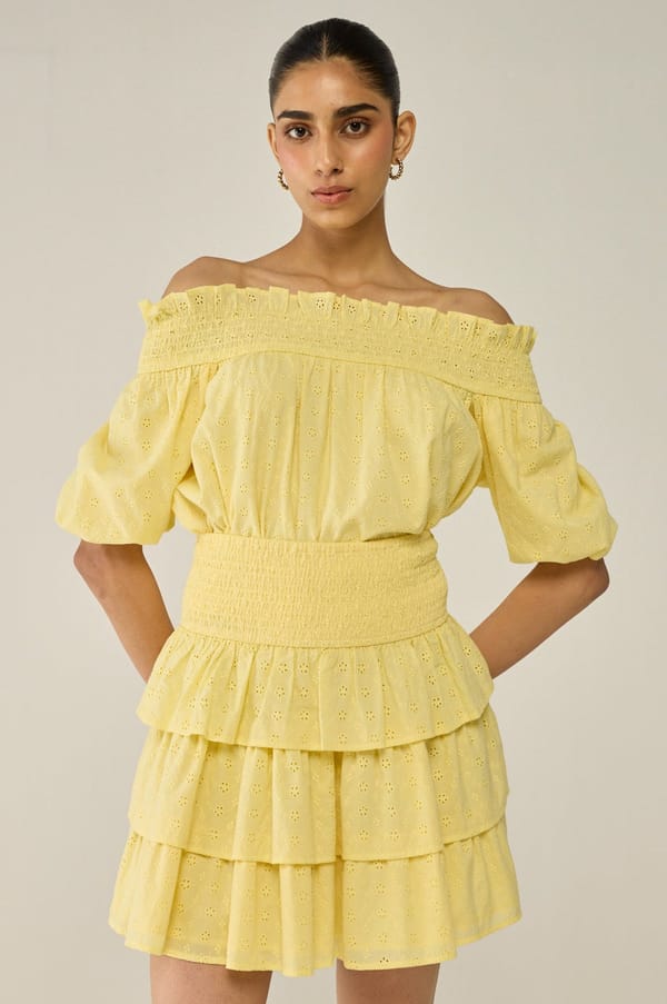 Yellow Schiffli Skirt And Blouse Co-ord Set — Move About Effortlessly