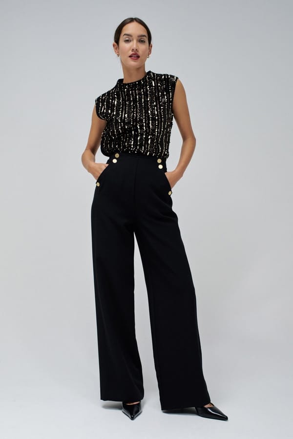 Black Velvet Sequin Sleeveless Party Top — SALSA JEANS