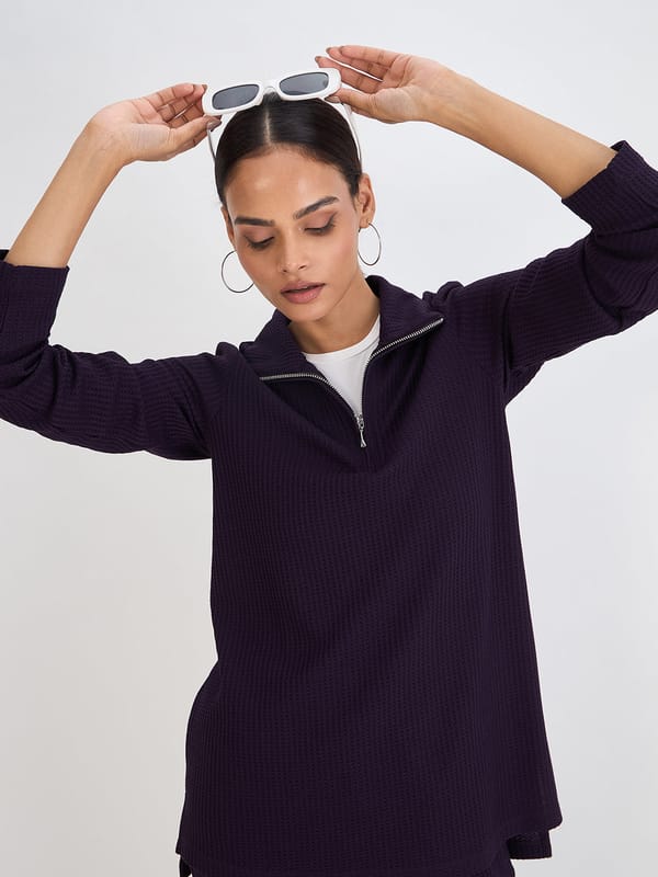 Waffle Knit High Neck Top — Femmella