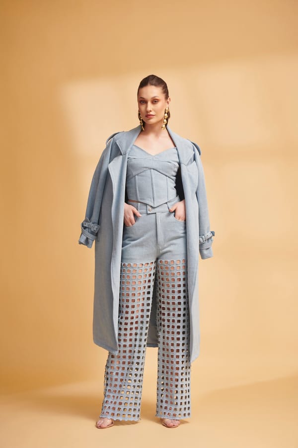 Blue High-Waist Flared Cutwork Denim Jeans — Torqadorn