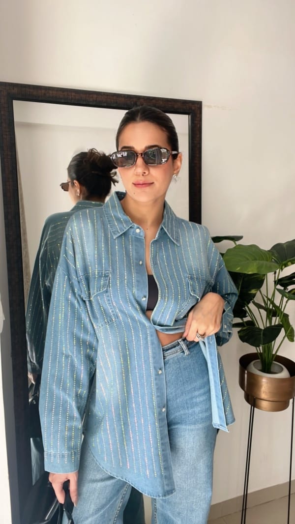 Swarovski Studded Denim Shirt — CLOSET AFFAIR