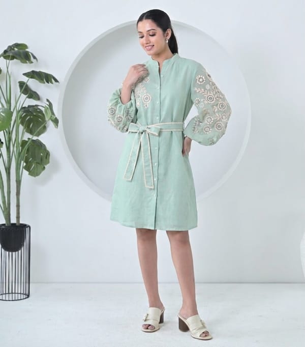 Monochrome Phool-Patti Organza Sleeve Dress — RUCHIKA MALLIKA LABEL