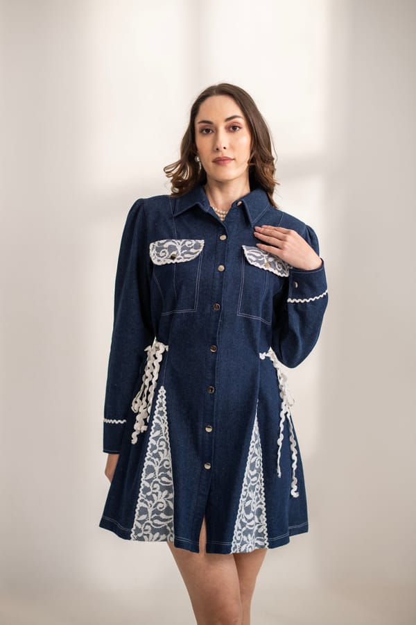 Bella Lace Denim Dress Blue — AKSH
