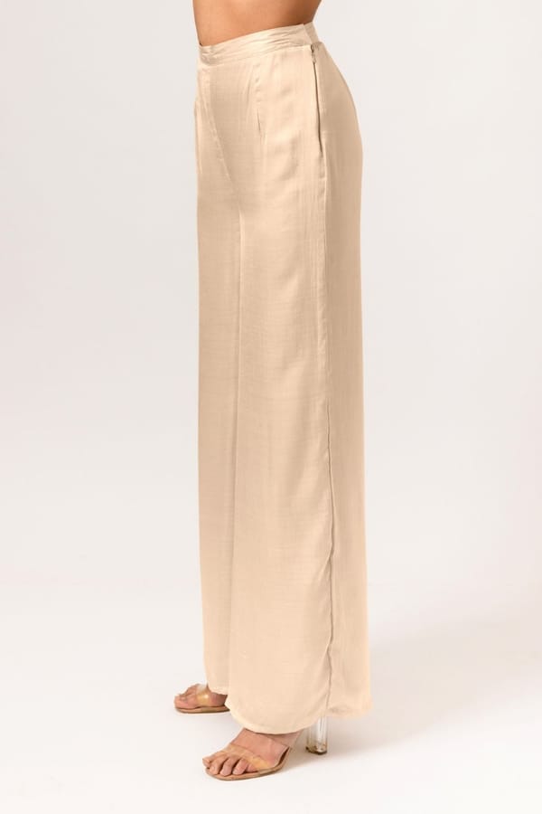 Ecru High-Rise Wide-Leg Trousers — Neora