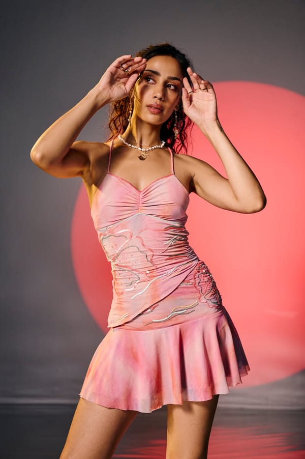 Candy Pink Embroidered Flared Mini Skirt — Lea Clothing